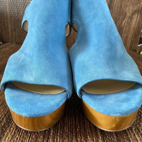 Michael Kors Josephine Blue Suede Platform Wedge - Picture 11 of 13